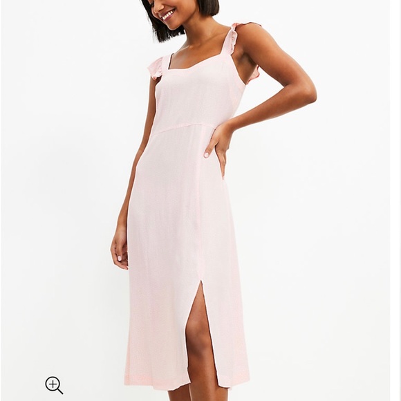 LOFT Dotted Ruffle Strap Midi Dress Size 4 - Picture 1 of 3
